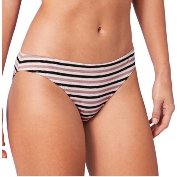 Shade & Shore Striped Pique Cheeky Bikini Bottom Bathing Swim S M - Picture 1 of 9